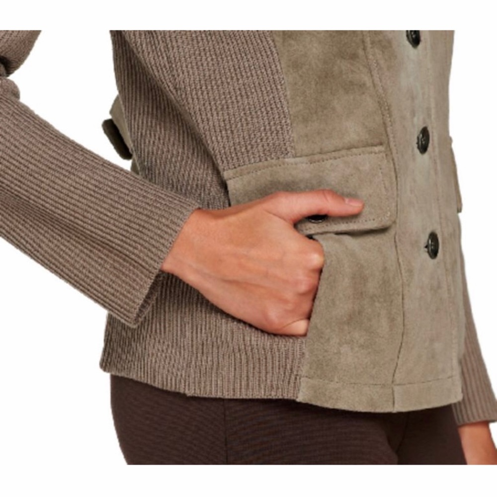Linea by Louis Dell'Olio Suede Jacket with Knit Sleeves, NWT 26W Olive A259613 - Picture 6 of 13